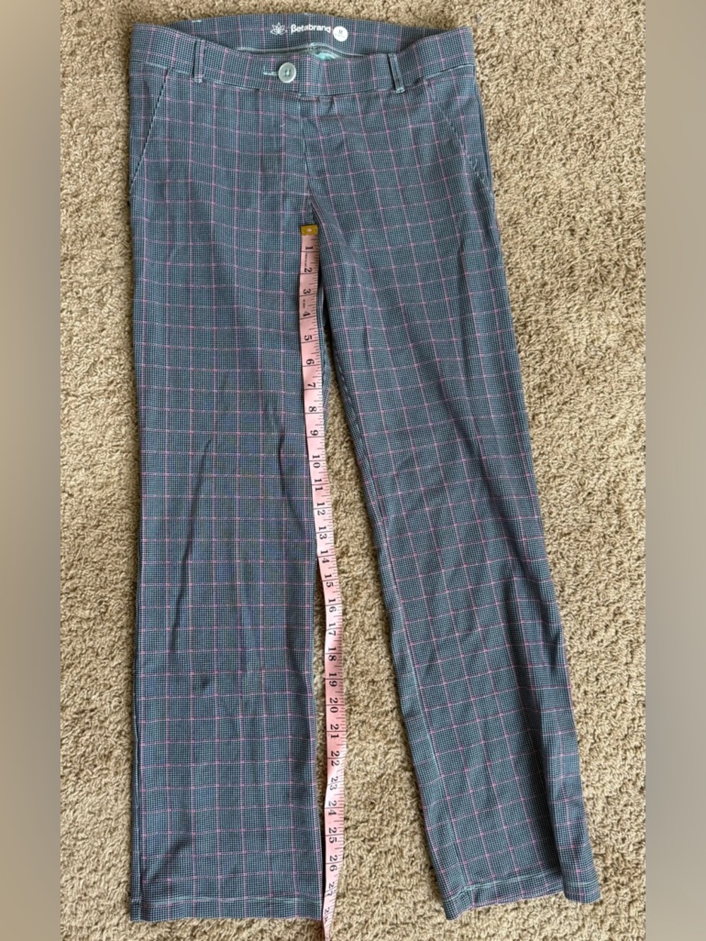 Betabrand Gray Plaid Dress Pants with Pink Windowpane size medium petite short
